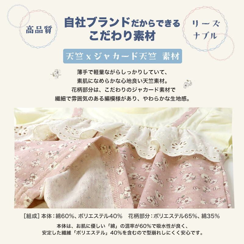 日本 ZOOLAND - 假兩件荷葉袖衣碎花短袖上衣-米x粉花