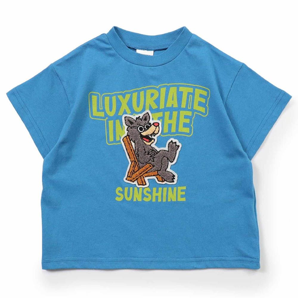 可愛立體刺繡短袖T恤-度假野狼-藍