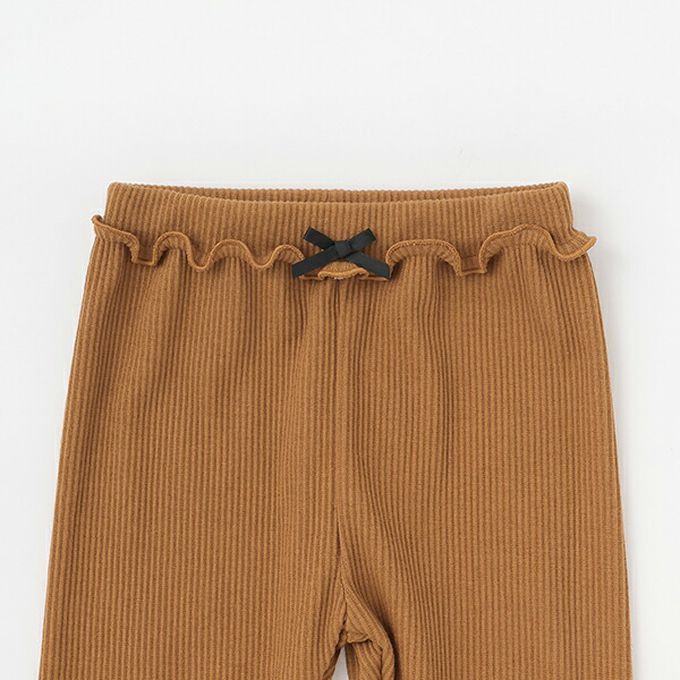 日本 Lycee mine - 彈力荷葉腰圍羅紋合身長褲-黑