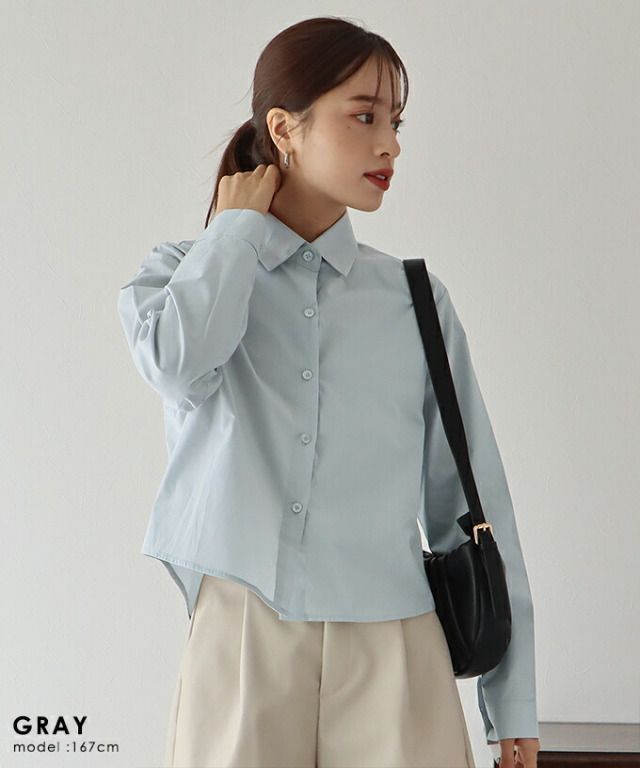 日本 BLUE EAST - 俐落短版翻領長袖襯衫-黑