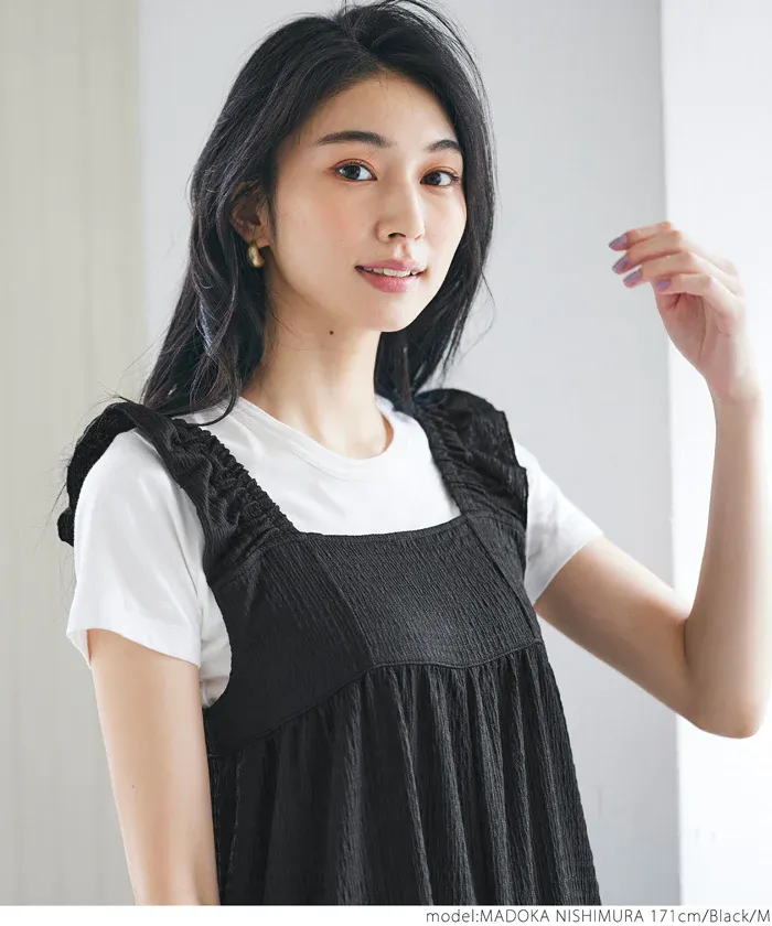 日本 COCA - 可愛百搭垂墜感吊帶褲-黑