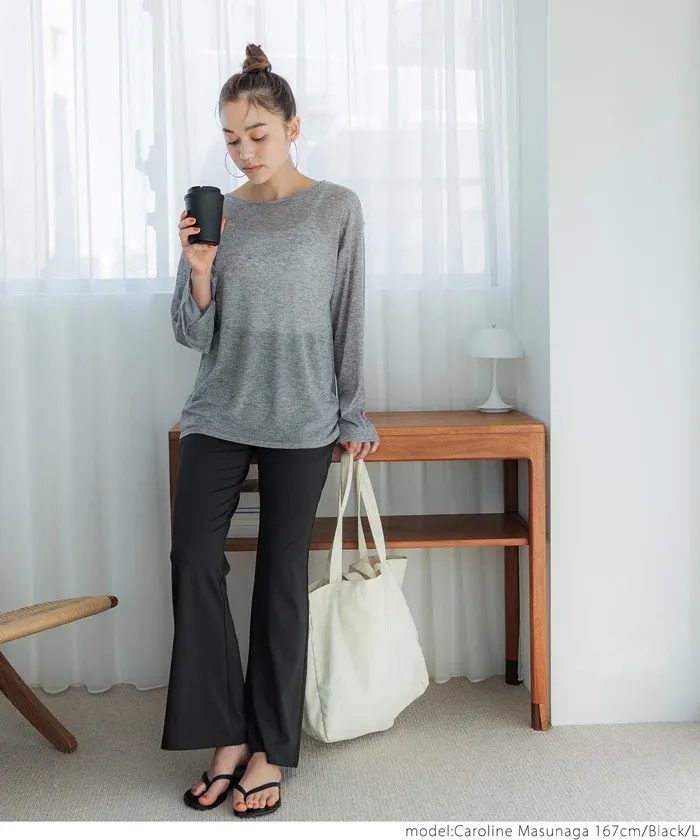 日本 COCA - 速乾彈性美腿喇叭褲-黑