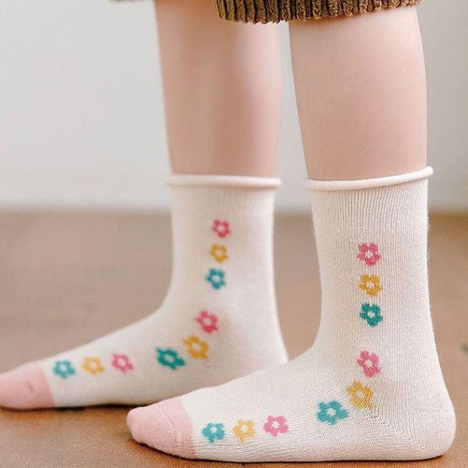 腳ㄚ子 - 兒童棉質中筒襪-花花公主