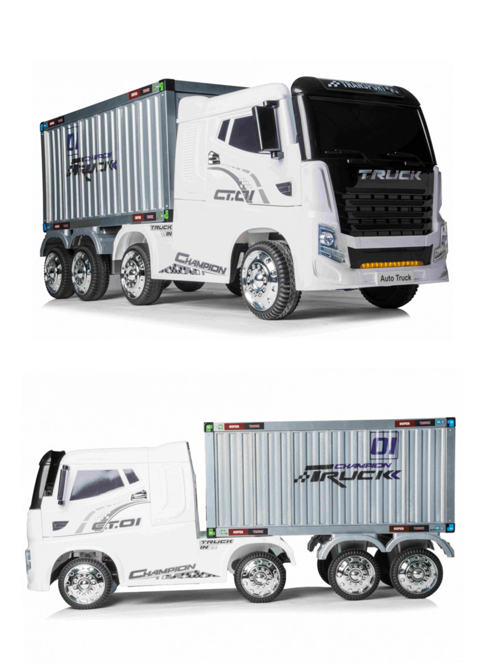 聰明媽咪兒童超跑 - 貨櫃車造型 四驅兒童電動車-天使白