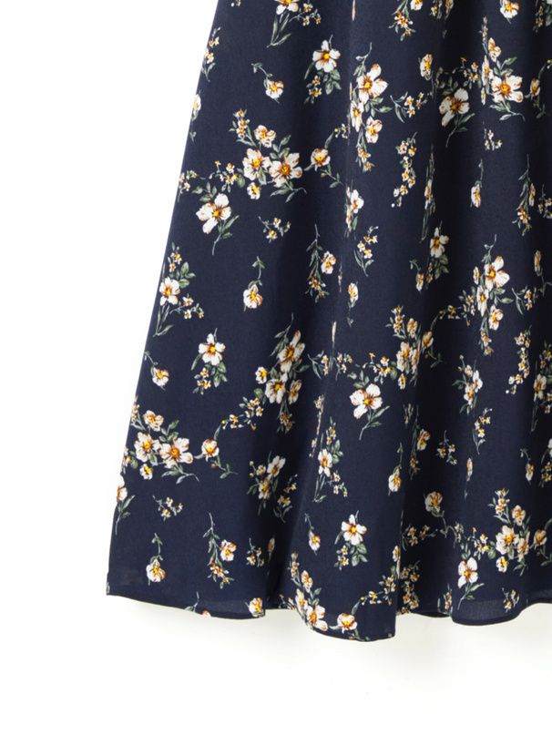 日本 GRL - 清新小碎花飛飛袖綁帶雪紡洋裝-深藍