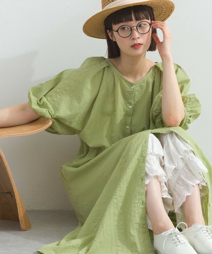 日本 Lupilien - 前後2way 印度棉泡泡袖輕盈洋裝-黑白格紋