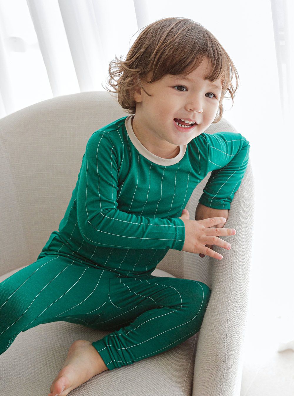 韓國 Cordi-i - 德國Viloft天然纖維保暖衣套裝-深色線條-藍綠