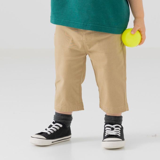 日本 Chil2 - EDWIN聯名 鬆緊彈力七分褲-logo口袋-黑