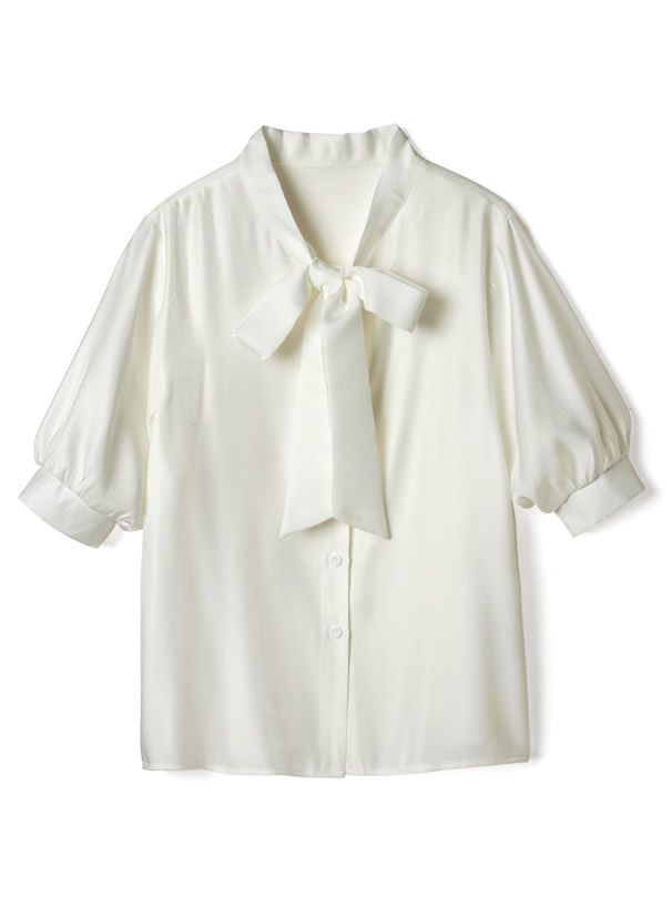 日本 GRL - 大蝴蝶領結五分袖雪紡襯衫-天使白 (F)