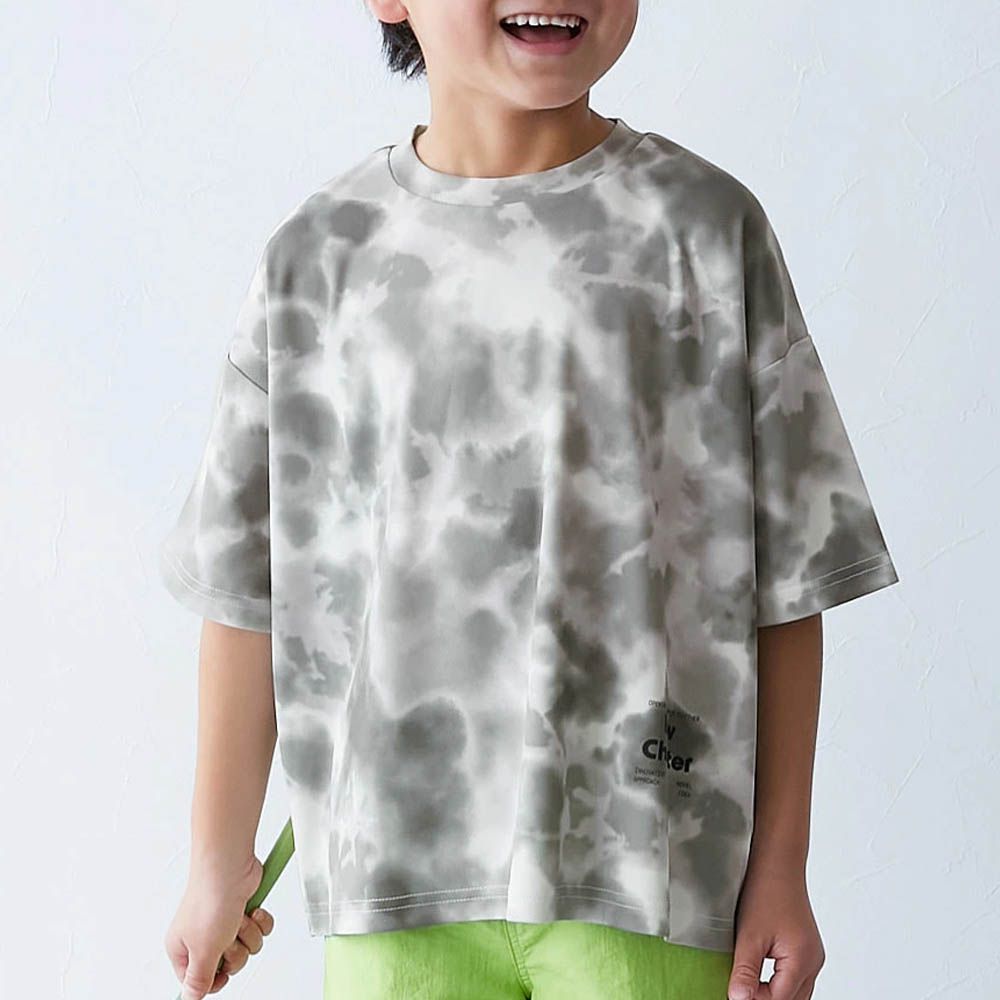 速乾網眼暈染風涼爽短袖上衣-灰白