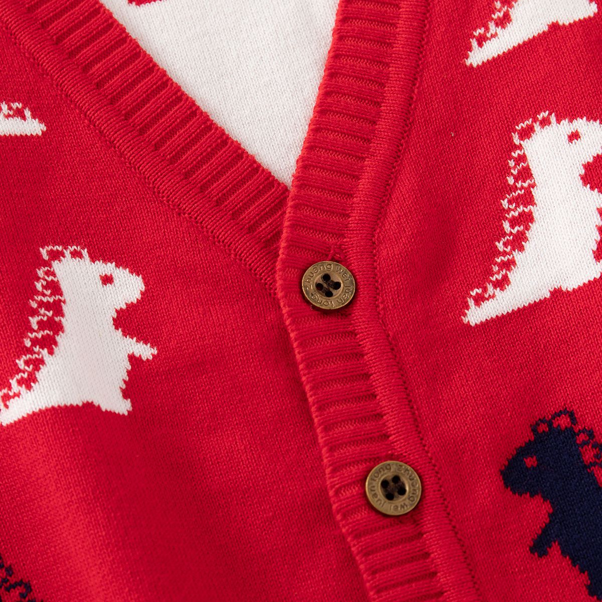 WELLKIDS - V領針織開衫背心-滿版小恐龍-黃色