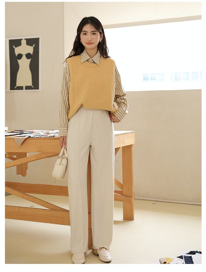 高腰直筒垂墜感闊腿長褲-灰色