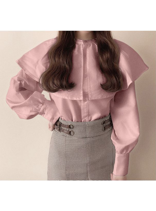 日本 GRL - 甜美翻領燈籠袖襯衫-天使白