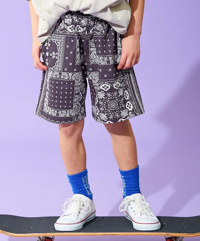 日本 devirock - 夏日印花純棉寬版短褲-斑點-摩卡