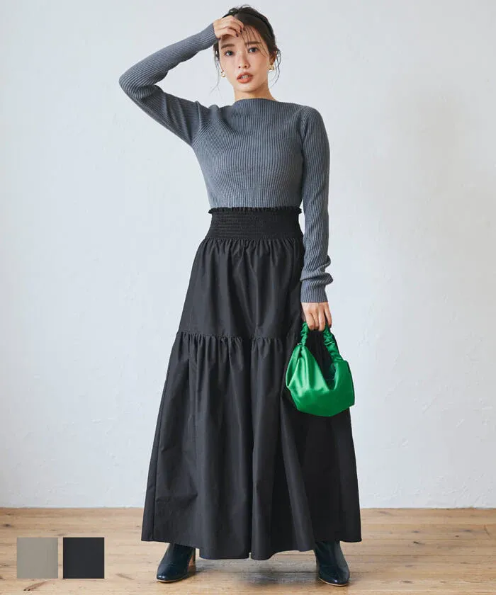 日本 COCA - 皺褶分層顯瘦長裙-黑