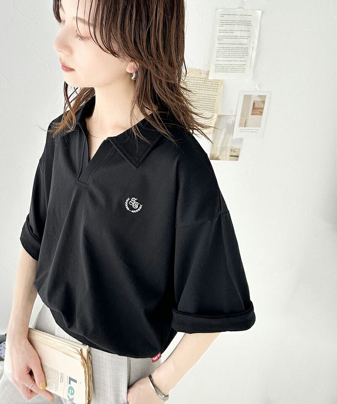 日本 Classical Elf - Java 顯瘦領率性五分袖上衣-黑