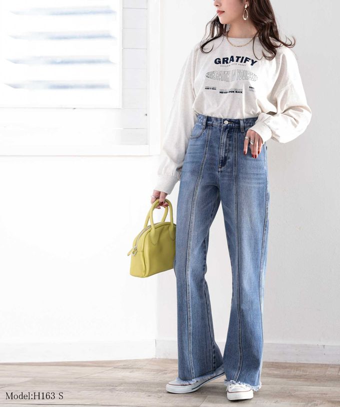 日本 Classical Elf - 顯瘦美腿彈性微喇叭長褲-深藍