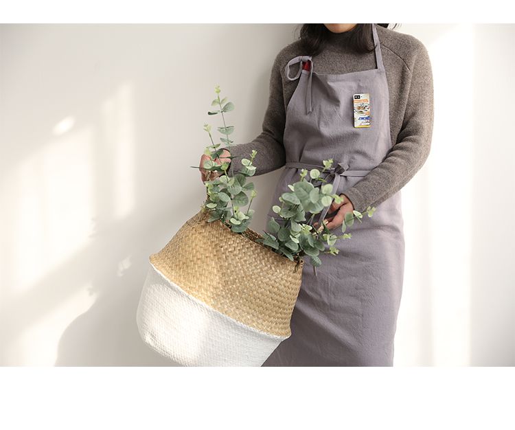 前繫帶雙色棉麻圍裙-灰色