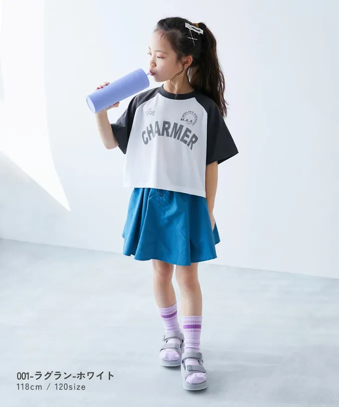 日本 devirock - 女孩運動風設計款短袖T恤-CHARMER-黑x白