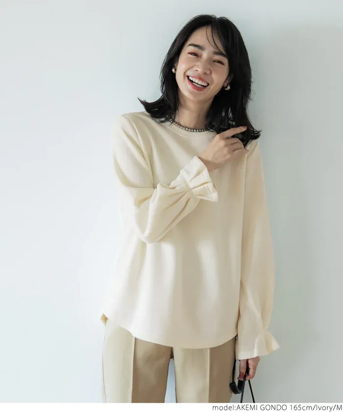 日本 COCA - 裏起毛甜美糖果袖長袖上衣-淺棕