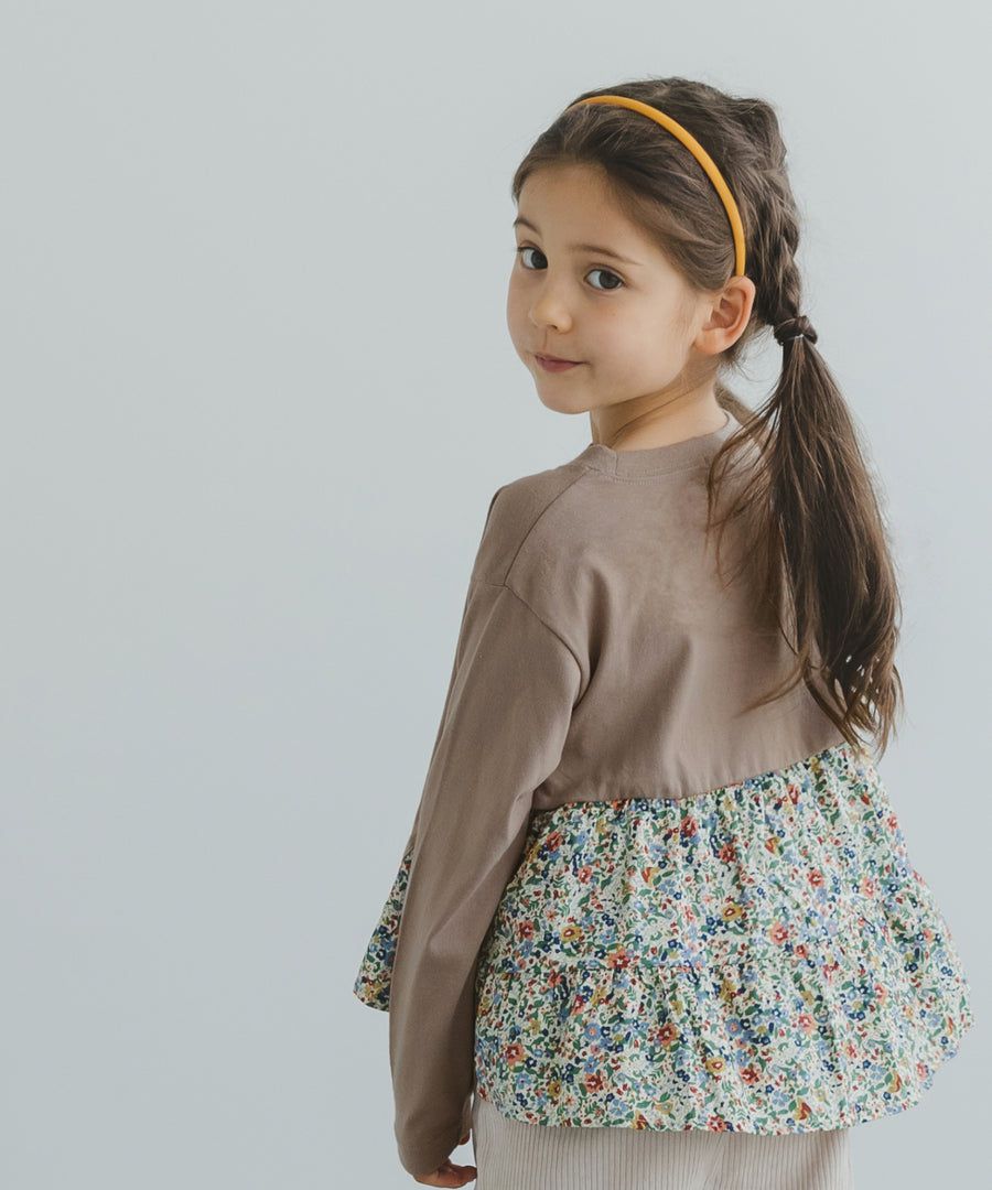 日本 PAIRMANON - 蛋糕層次拼接薄長袖上衣-春櫻燦爛-粉