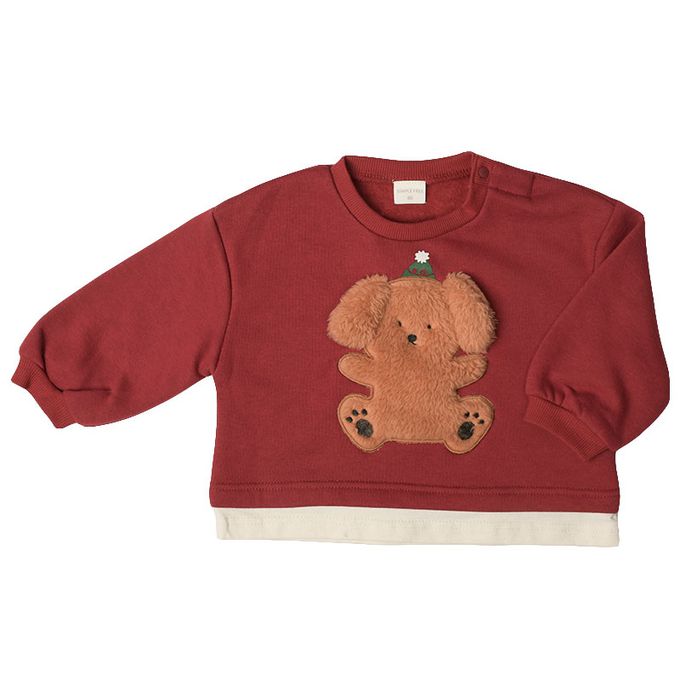 akachan honpo - 長袖休閒上衣-刷毛狗狗-紅色