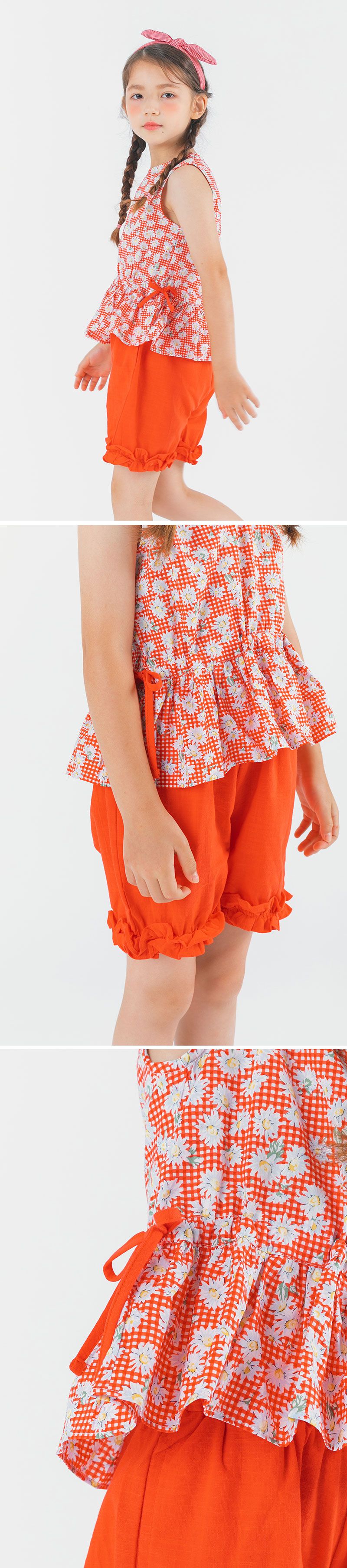 韓國 OZKIZ - 紅格子小白花無袖套裝