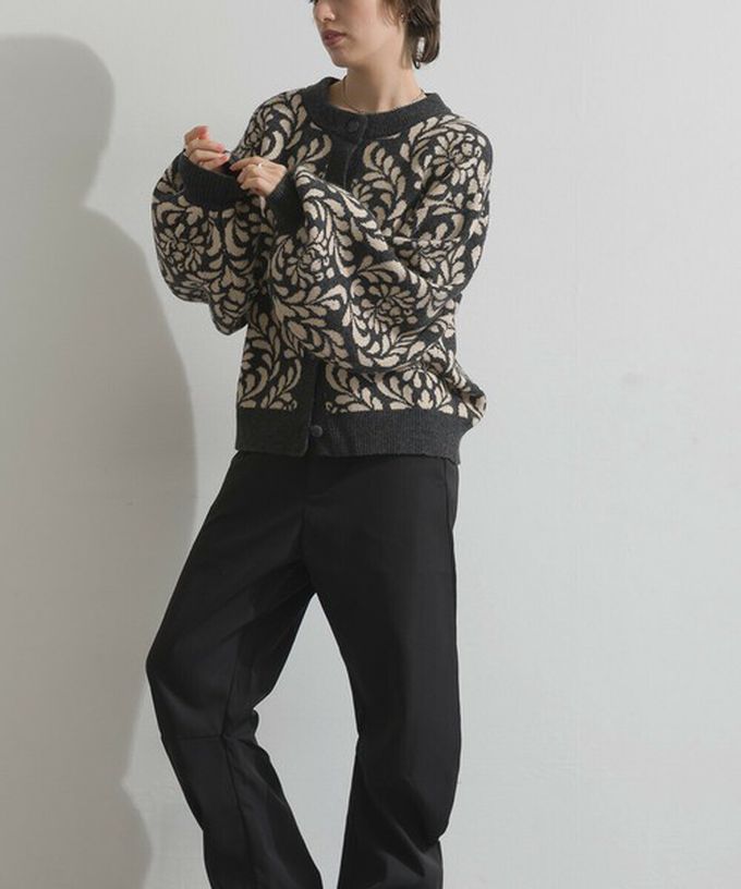 日本 Lupilien - 盛開花卉針織寬袖開襟衫/外套-橄欖綠