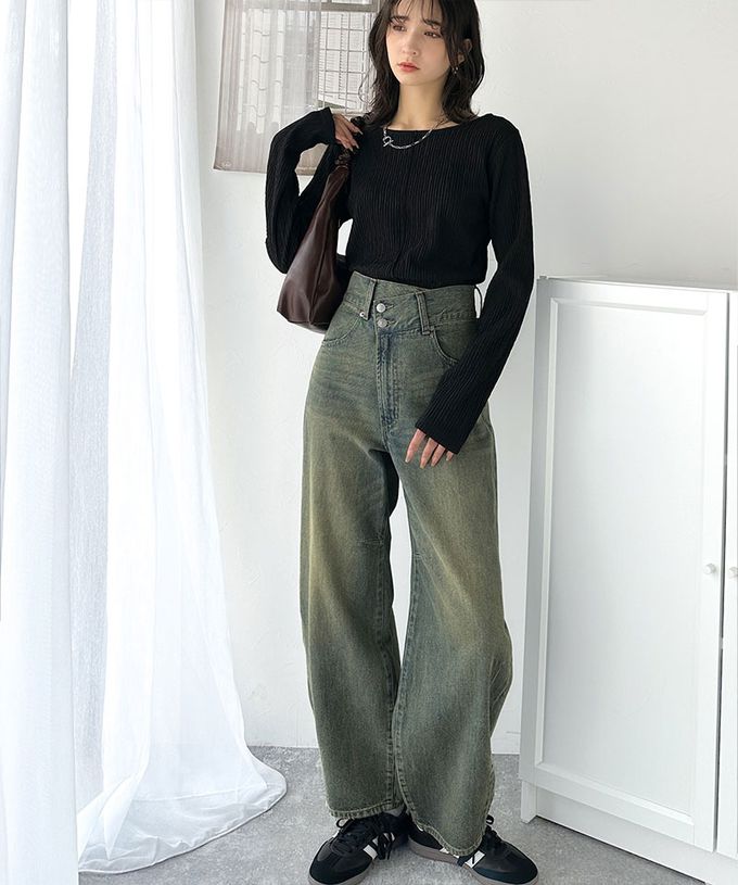 日本 Classical Elf - 前後2way微光澤紋理長袖上衣-淺灰