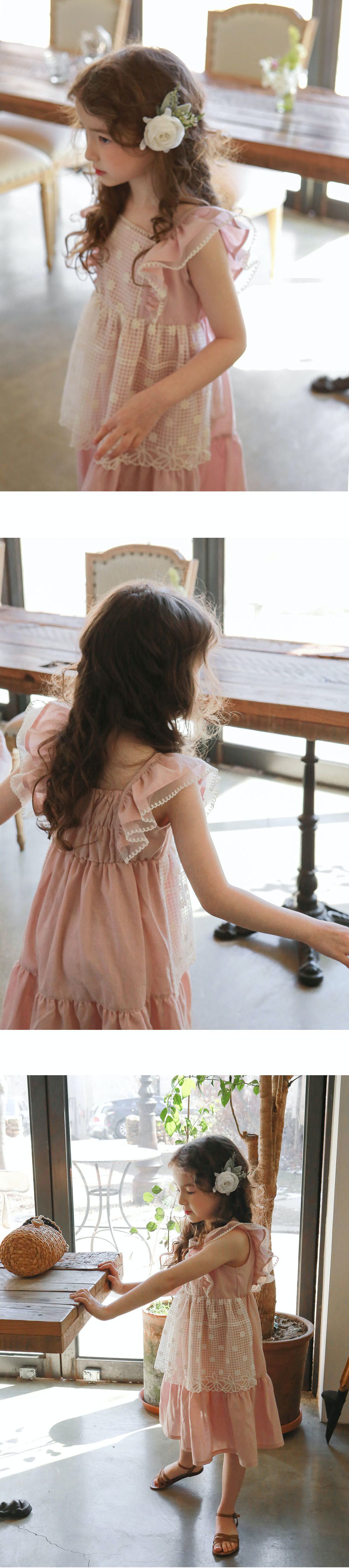 韓國 PuellaFLO - 假兩件格子花朵圍裙洋裝-粉紅