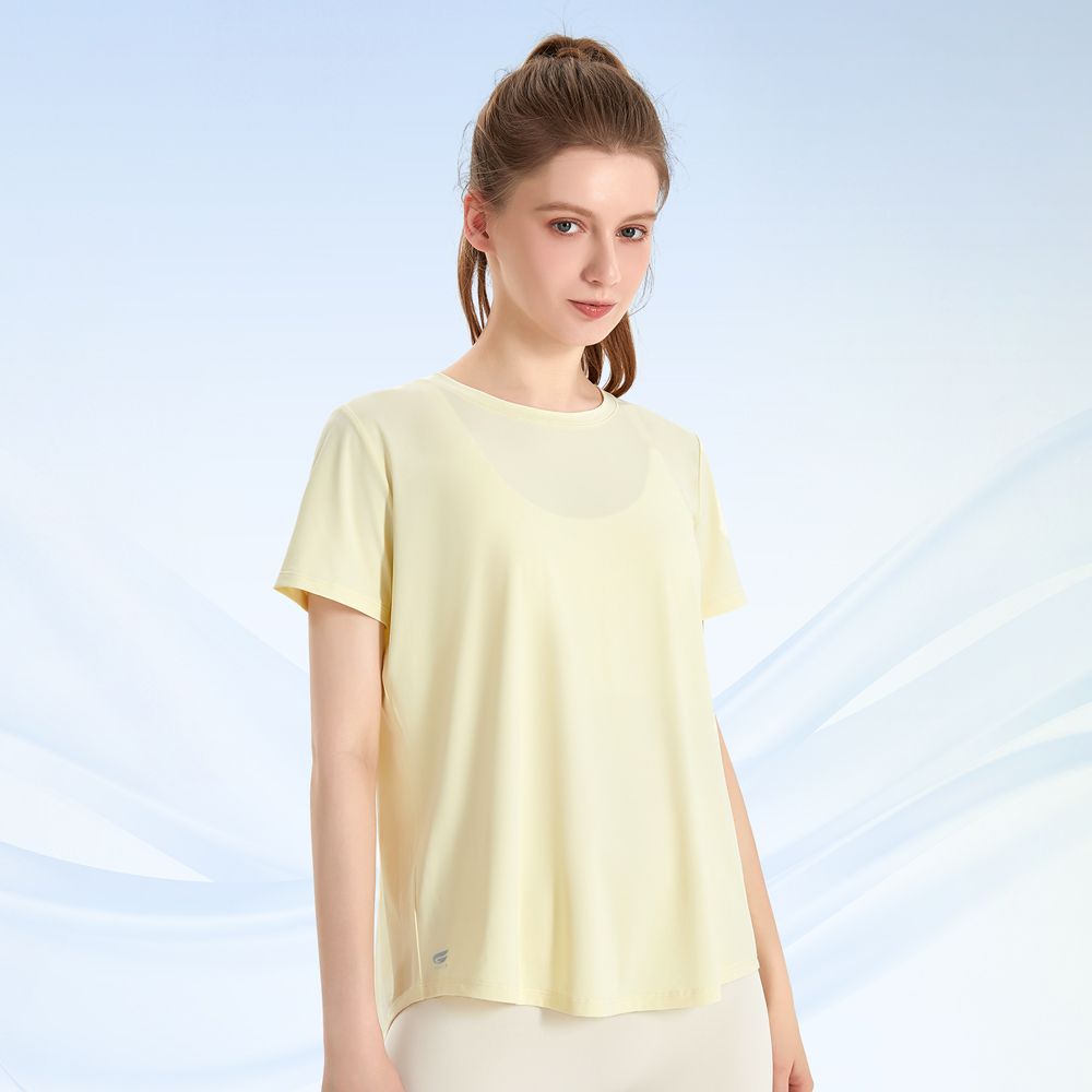 速涼絲感燕尾開岔短袖罩衫-奶油黃