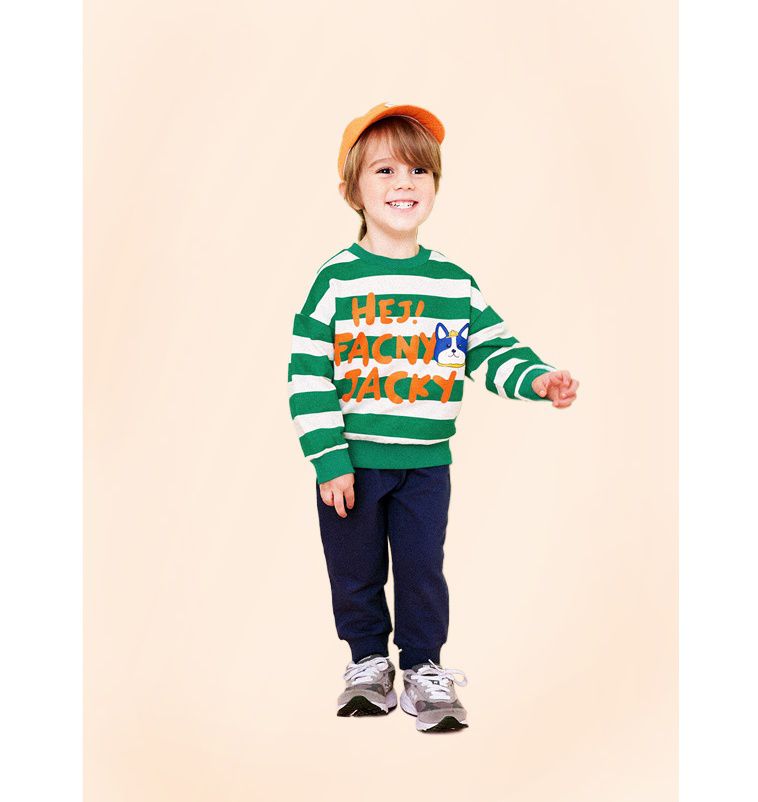 韓國 HEJMINI - 鬥牛犬條紋相間套裝-橘紅