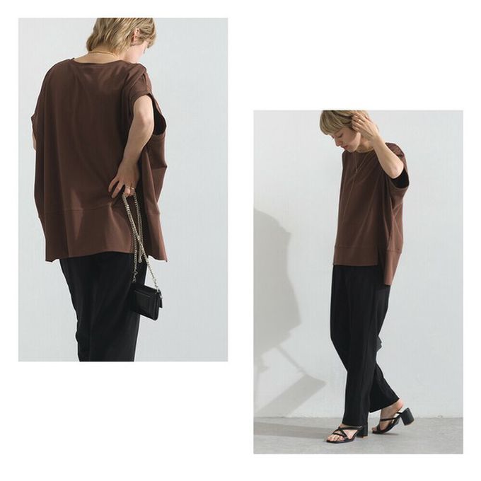 日本 le colis - 接觸冷感 前短後長落肩素色上衣-咖啡