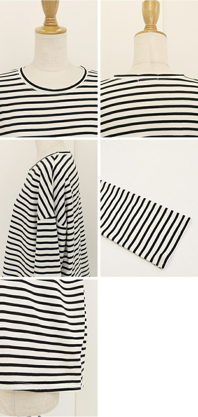 日本 BLUE EAST - 百搭落肩休閒長袖上衣-條紋-軍綠