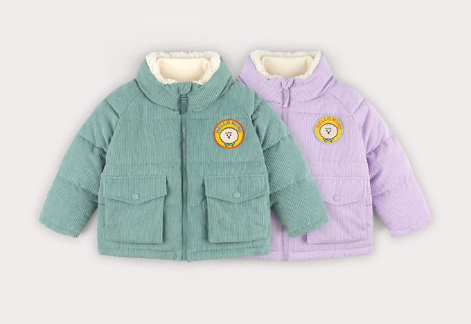 韓國 HEJMINI - 狗狗好朋友燈芯絨立領拉鍊外套-淺紫