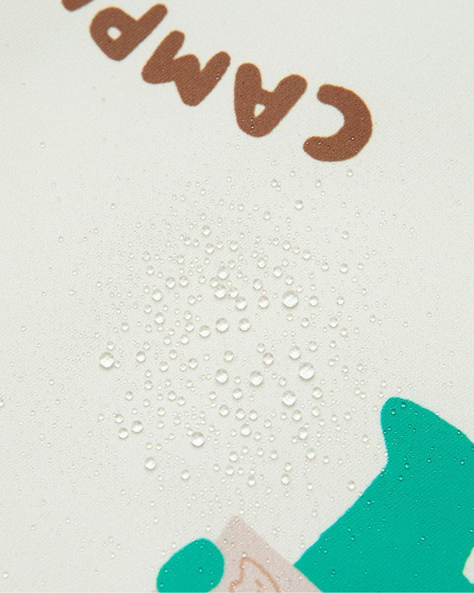 韓國 OZKIZ - (兩件式)防潑水搖粒絨連帽外套-郊遊恐龍-米白X藍