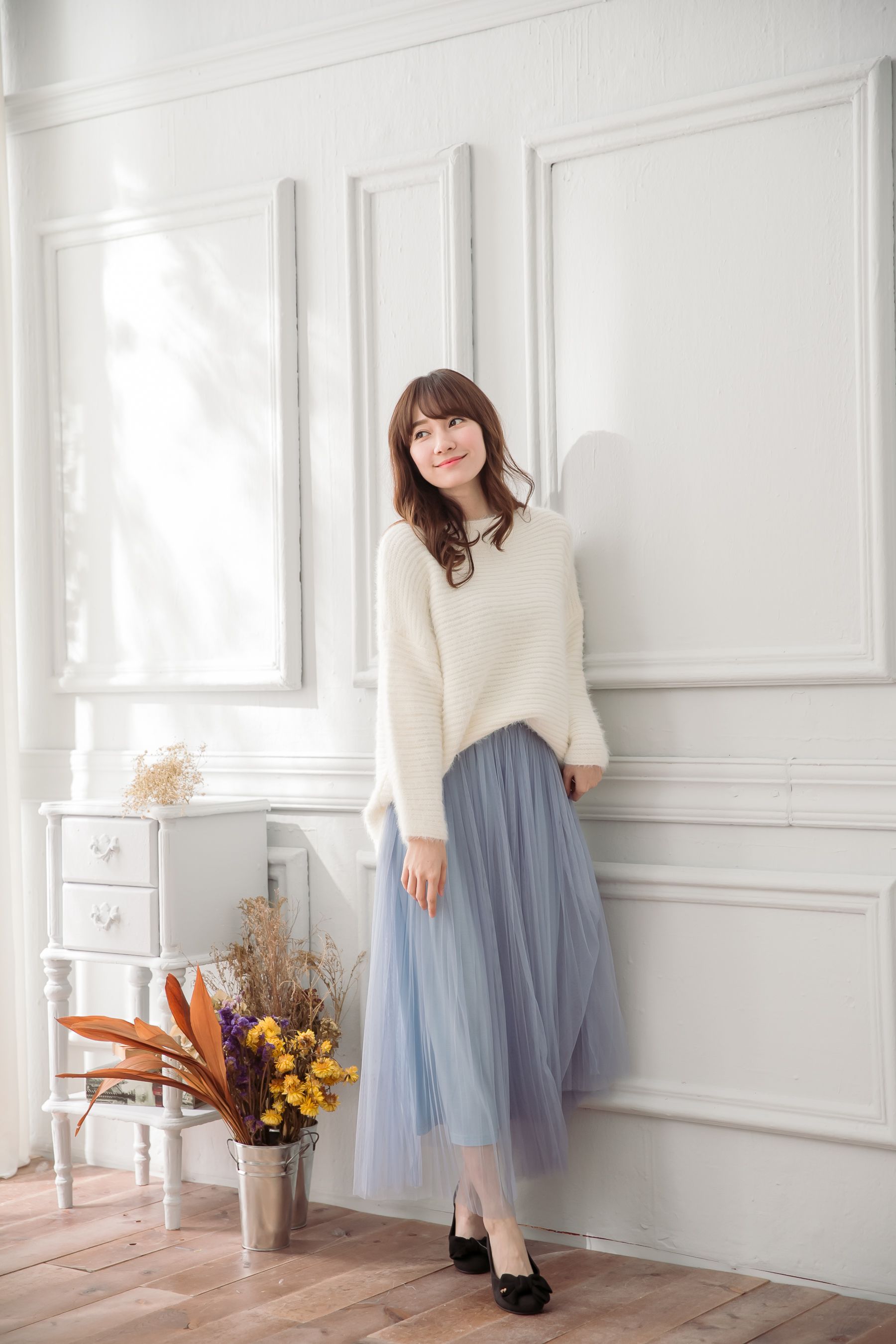 Peachy - 獨家訂製綿柔優雅綁帶百褶紗裙-綁帶百褶版-仙杜瑞拉藍 (F)