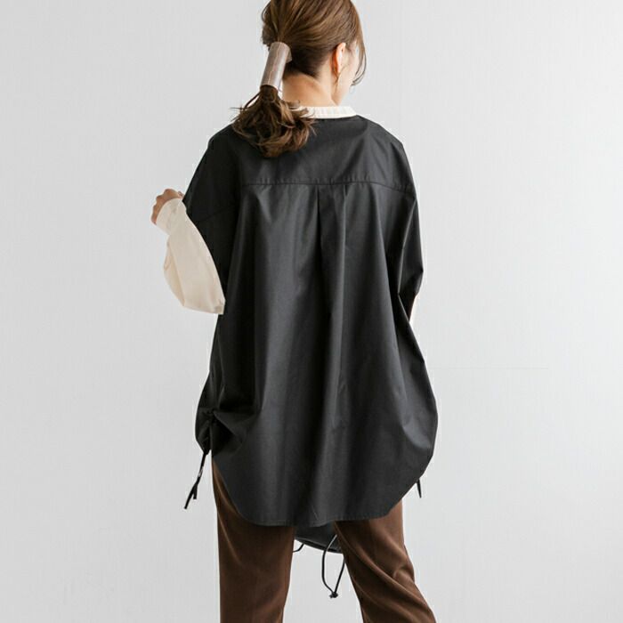 日本 ihuu - 側抽繩條紋撞色長袖襯衫-奶茶