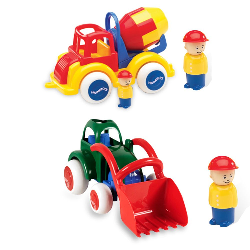 瑞典Viking toys - 【超值組】Jumbo28cm搬沙迪哥車(含1隻人偶)+Jumbo28cm水泥車(含2隻人偶)