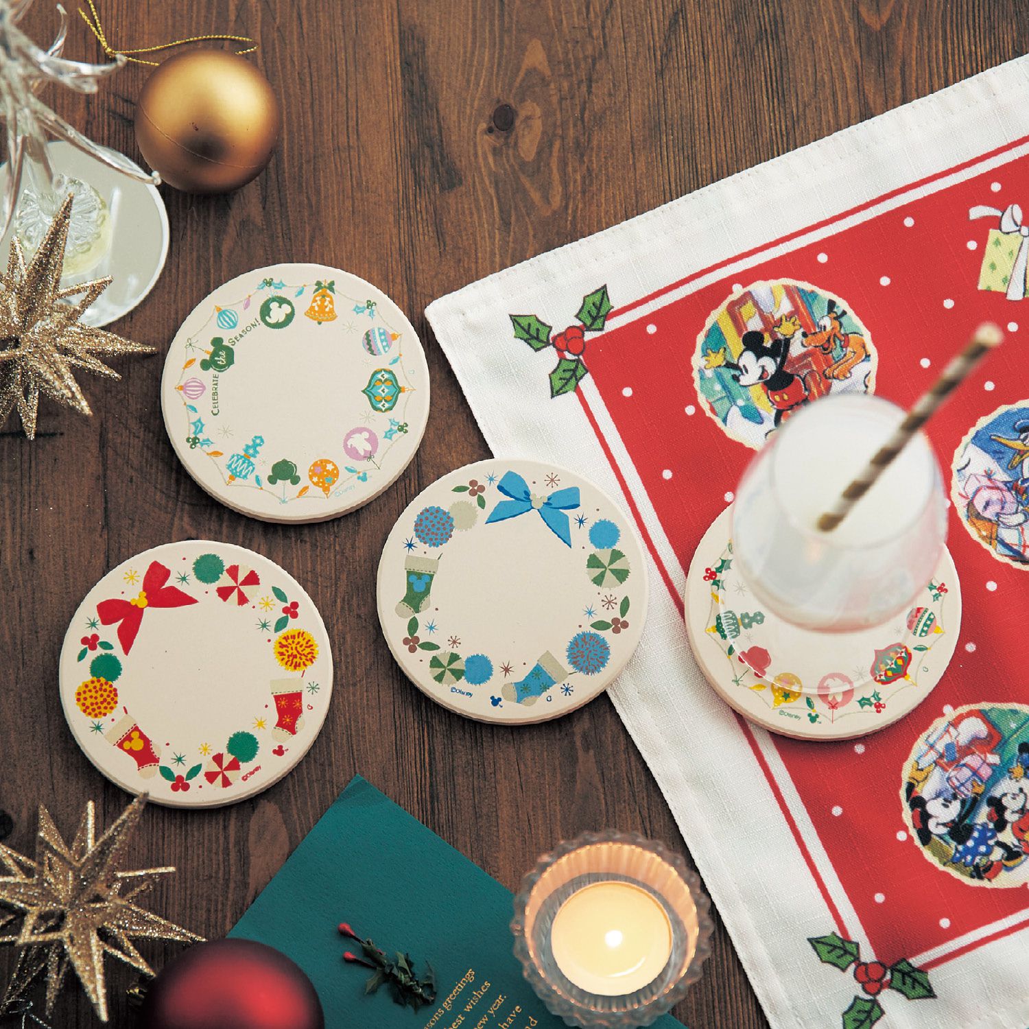 日本千趣會 - 迪士尼吸水杯墊四入組-公主素描