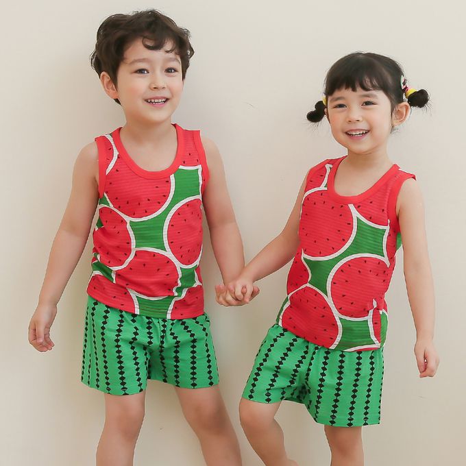 正韓 Puco - 超優質嬰幼兒/兒童無袖100% 有機棉家居服/睡衣-冰涼西瓜