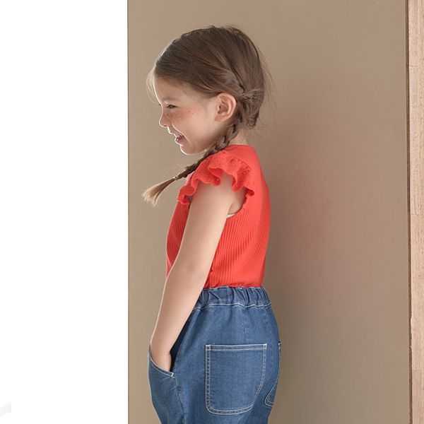 日本 Lycee mine - 羅紋俏皮蕾絲短袖上衣-黑