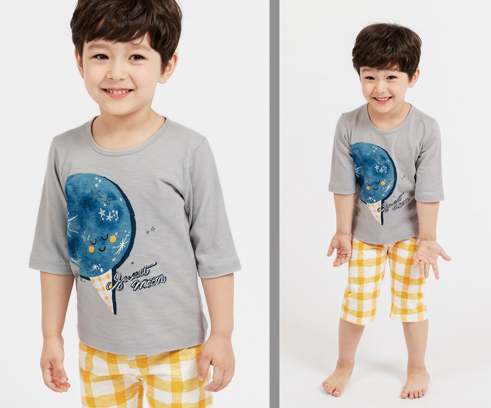 韓國 Mellisse - 韓製極致細柔7分袖家居服(無螢光棉)-閃閃月亮冰淇淋-灰藍