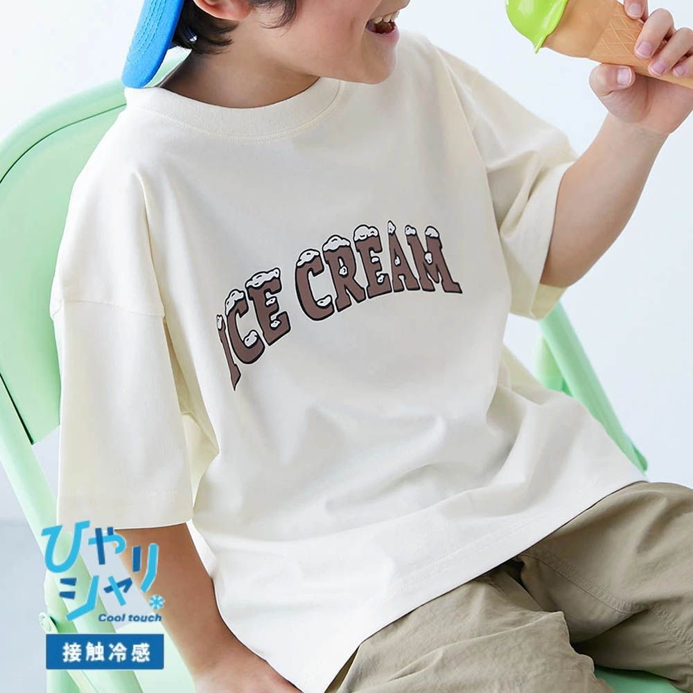 接觸涼感 落肩廓形短袖T恤-ICE CREAM-白