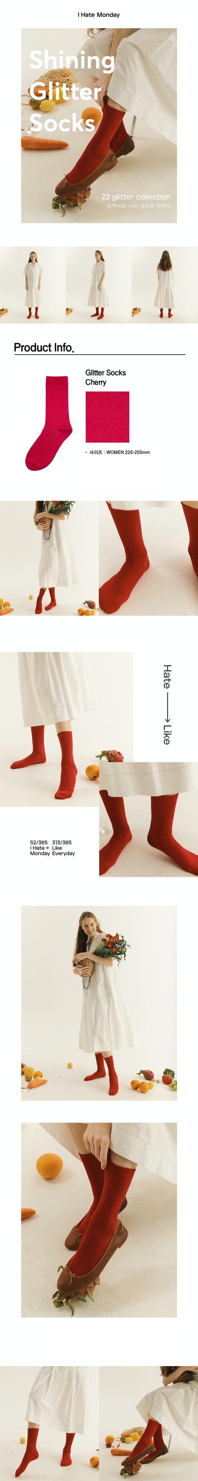 韓國 IHateMonday - 質感點綴中筒襪/襪子-女用-紅 (適著尺寸225~255mm)