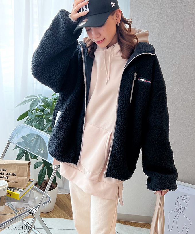 日本 Classical Elf - 泰迪熊毛絨立領運動風配色外套-紫x綠