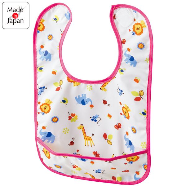 akachan honpo - 抗油汙、快乾圍兜-動物-粉紅色 (70～90)