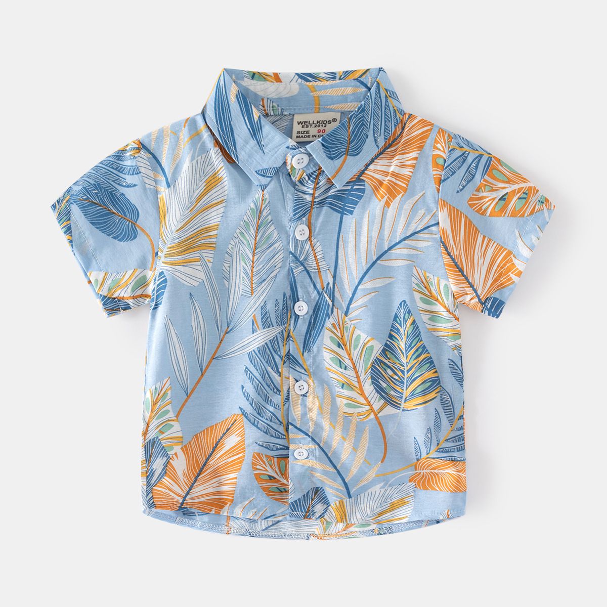 WELLKIDS - 渡假風休閒翻領短袖襯衫-渡假小島-白色