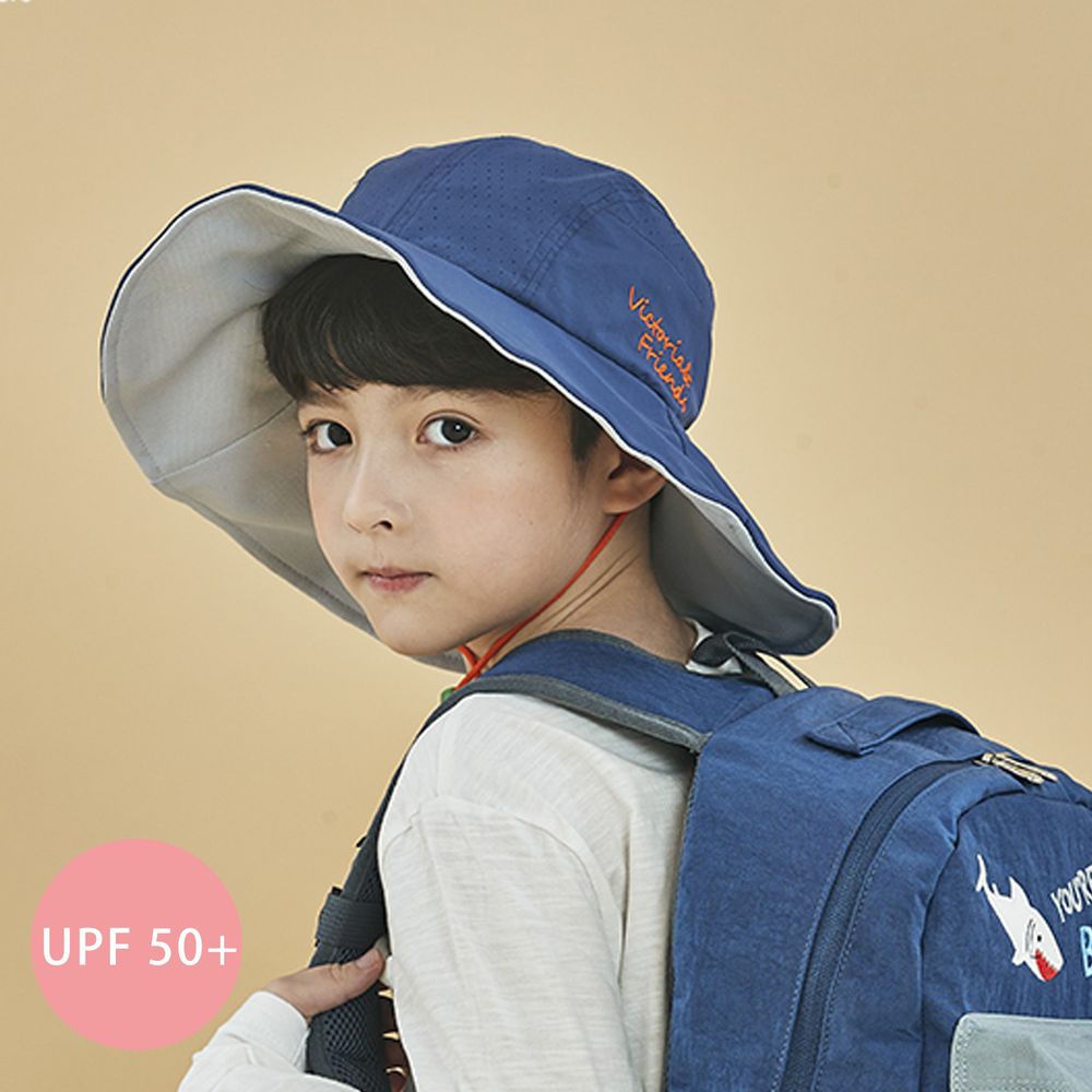 韓國 Victoria & Friends - UPF 50+ 透氣軟鋼絲遮陽帽(附哨子)-海軍藍
