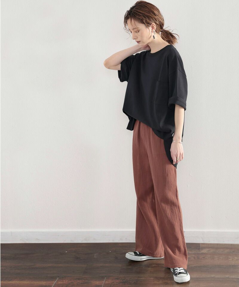 日本 Classical Elf - 100%美國棉厚磅落肩長版短袖上衣-藍綠